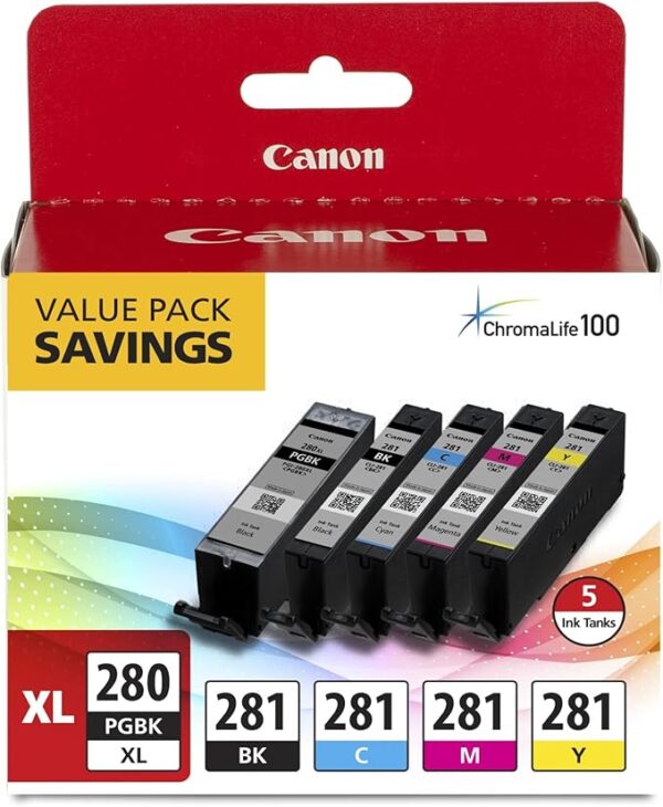 Canon PGI-280XL/CLI-281 5 Color Pack Compatible to TR8520, TR7520, TS9120 Series,TS8120 Series, TS6120 Series